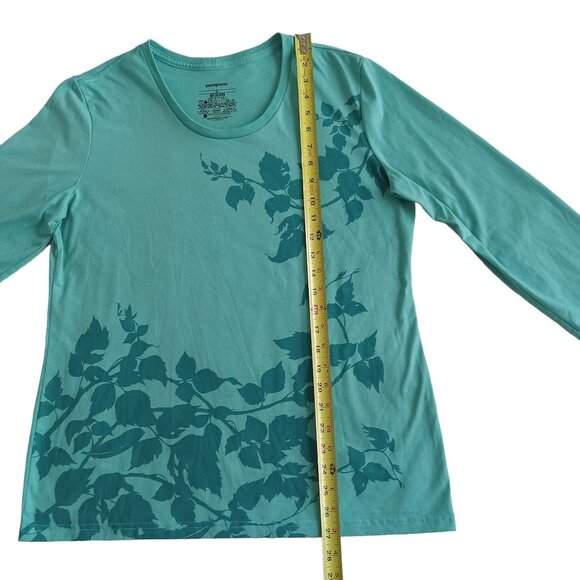 Patagonia Women's Crew-Neck Top XL Floral Teal Long-Sleeved Shirt - Picture 6 of 7